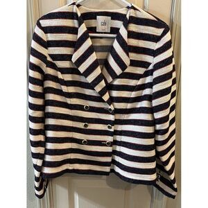 Cabi Womens Size 10 Blue Striped 3 Button Long Sleeve Dress Jacket